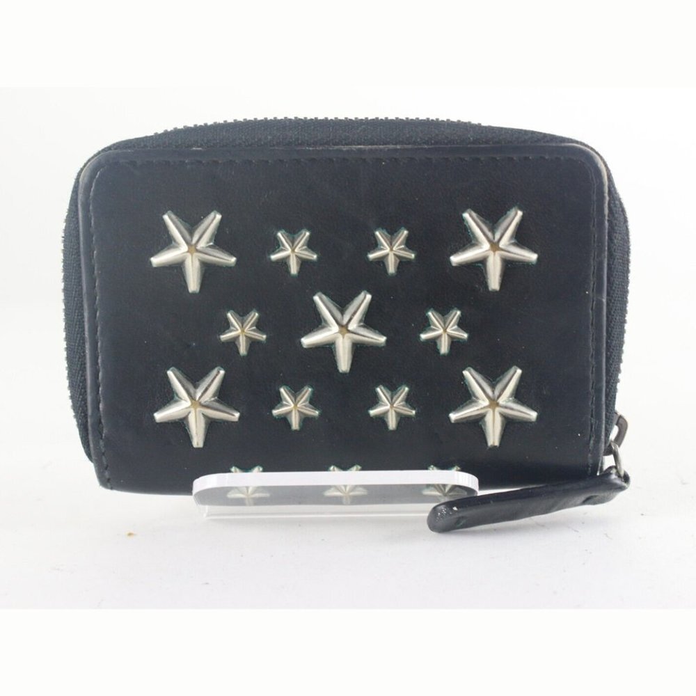 JIMMY CHOO Black Leather Star Zippy Wallet 1JC726K